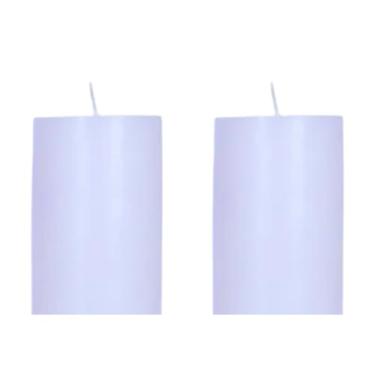 Imagem de 2 Velas de Altar 10 cm de altura e 7 cm de diâmetro, vela do advento, opções de cores, 330 gramas cada. Com papel celofane premium, parafina 100% pura. Marca Velas Estrela (Branca)