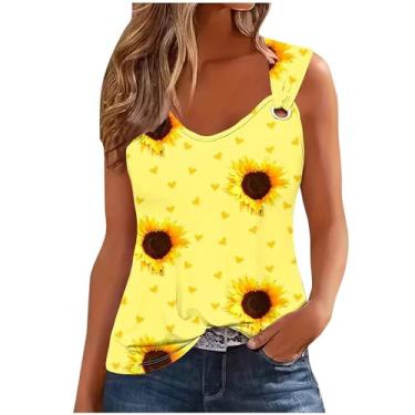 Imagem de Camisetas femininas sem mangas com estampa floral folgada para mulheres verão outono 2024 moda, P-46 amarelo mostarda, M