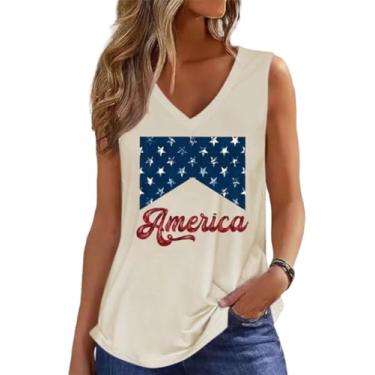 Imagem de Camiseta regata feminina 4 de julho Dia da Independência sem mangas EUA América Memorial Day Graphic Tops Cami Tops, V-bege, P