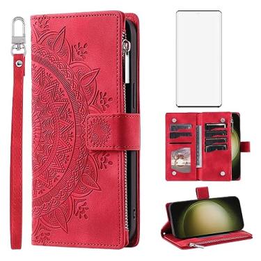 Imagem de Asuwish Capa de celular para Samsung Galaxy S23 Ultra 5G Capa carteira com protetor de tela de vidro temperado e porta-cartões com zíper de flor de mandala S23Ultra 23S S 23 23Ultra 17.3 cm feminina