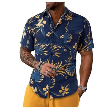 Imagem de SOLY HUX Camisa havaiana masculina com estampa tropical de botão e manga curta, Floral multicolorido, G