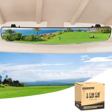 Imagem de 10L0L Espelho retrovisor traseiro para carrinho de golfe Yamaha EZGO Club Car, espelho retrovisor panorâmico extra largo de 180 graus de 42 cm