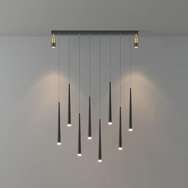 Imagem de Luminária de suspensão de teto LED regulável, tubo longo, barra de luz pendente, lustre linear grande, preto, dourado, moderno, industrial, luminária suspensa de teto para sala de jantar, co