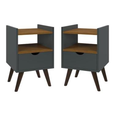 Imagem de Kit 2 Mesas De Cabeceira Estilo Retró Luxo Alice - Prado moveis, Cinza