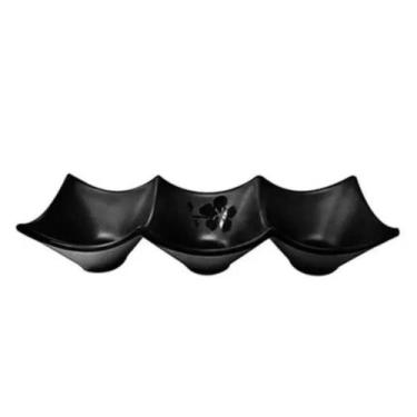 Imagem de Molheira de melamina japonesa tripartida black kanpai 18,8x6,5cm - fux