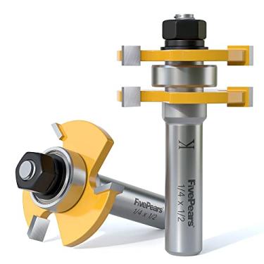 Imagem de Roteador de Lingueta e Groove da FivePears com haste de 1,27 cm, formato em T, cortador de moagem de madeira de 3 dentes (2 peças)