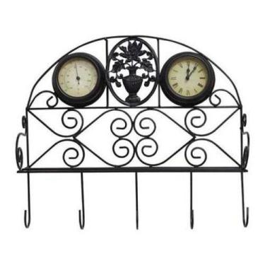 Imagem de Relógio Com Cabideiro E Termômetro Jardim Sacada 44x48x15cm - Atual Co