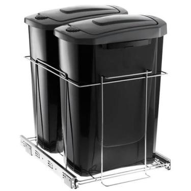 Imagem de Lixeira Deslizante Slim Dupla 45,5cm x 29cm x44cm Cesto de Lixo 15L Pr