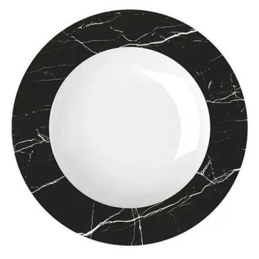 Imagem de Prato Fundo Preto Redondo 23cm Versa em Porcelana com Estampa Mármore 
