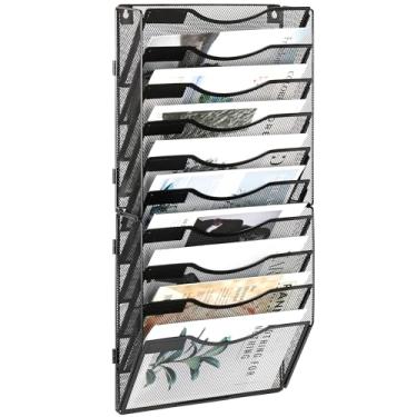 Imagem de EasyPAG Organizador de arquivos de parede para escritório, 10 bolsos, organizador de papel montado na parede, suporte de pasta suspensa com etiqueta de identificação para escola em casa, preto