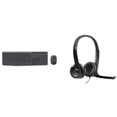 Imagem de Kit Teclado e Mouse sem fio Logitech MK235 e Layout ABNT2 + Headset com fio USB Logitech H390 Preto