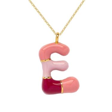 Imagem de Colar com letras de bolhas para mulheres, pingente de letra inicial de balão delicado 26 A-Z alfabeto colorido, moderno, joias de amizade, presentes para namoradas adolescentes, Adjustable, Latão, Sem