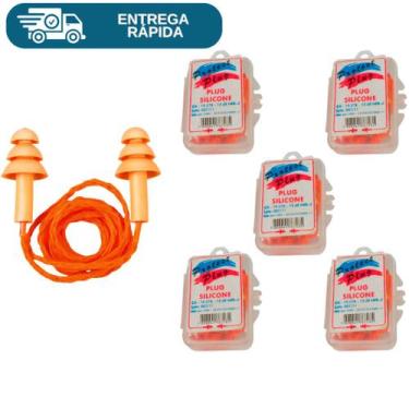 Imagem de Kit 5 Protetor Auricular Tipo Plug De Silicone Antialérgico Com Cordão