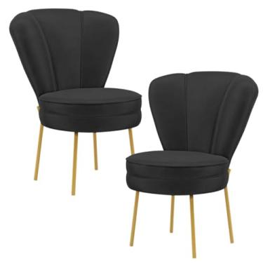 Imagem de Kit 2 Cadeiras Estofadas para Sala de Jantar Moderna Cozinha Pés de Ferro Reforçado MOBLAN decor (Preto)