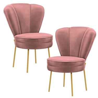 Imagem de Kit 2 Cadeiras Estofadas para Sala de Jantar Moderna Cozinha Pés de Ferro Reforçado MOBLAN decor (Rosa Escuro)