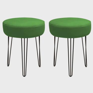 Imagem de Kit 02 Banquetas Puff Jullia Luxo 55cm Industrial Ferro Preto Corino Verde - Ahazzo Móveis