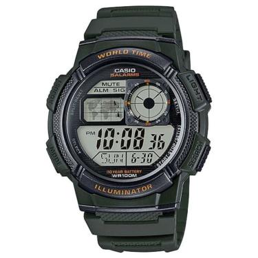Imagem de Relógio de Pulso Casio Masculino World Time illuminator Calendário Digital Prova Dágua 100 Metros 10 Anos de Bateria 5 Alarmes Esportivo Preto AE-1000