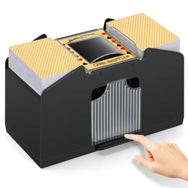 Imagem de YUCEEN Baralho automático de cartas 1/2/4, baralhador de cartas elétrico operado por bateria para UNO, jogo de cartas de cassino, pôquer, fase 10, blackjack, Texas Hold'em, jogos de cartas em casa