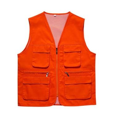 Imagem de Colete De Pesca Ao Ar Livre Para Homens, Colete Sem Mangas Com Vários Bolsos Malha Respirável Pesca Trabalho Foto Cargo Zíper, Roupa De Trabalho Ripstop Para Fotografia Ao Ar Livre(Red,Large)