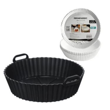 Imagem de Kit Forma Silicone Redonda + 50 Folhas Para Air Fryer 20cm - WARI