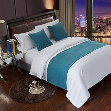 Imagem de Cachecol para cama de hotel, estilo europeu, decoração de cama, macia, confortável, colcha, proteção sem desbotamento, toalha de cama luxuosa para cama de solteiro queen size - azul celeste||50 x 180