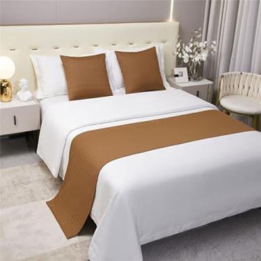 Imagem de Lenço de cama de hotel moderno e sedoso cobertor de ponta de cama de cor sólida decoração sem desbotamento proteção de cama acessórios de cama para cama de solteiro queen king size - marrom||2 fronhas