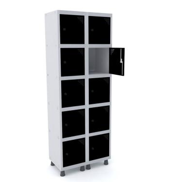 Imagem de Armario Roupeiro 10 Portas Aço Grp 502/10 Pandin Móveis Cinza/preto