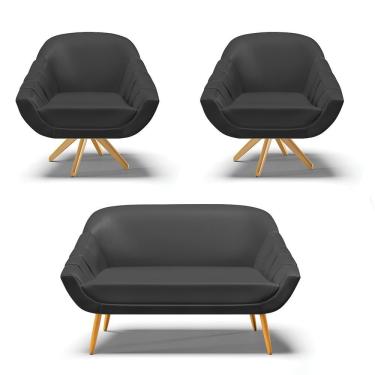 Imagem de Kit 01 Namoradeira 02 Lugares E 02 Poltronas Giratória Giovana Corino Preto