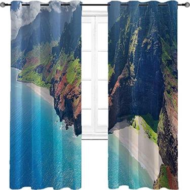 Imagem de Cortinas blackout Havaí para quarto - Cortinas escurecidas com isolamento térmico com ilhós para sala de estar, tratamento de sombreamento completo cortina de isolamento de cozinha, L 213 x C 182 cm