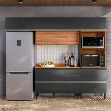 Imagem de Cozinha Completa 270cm X 218,5cm Aéreo Mdf Tq 4 Peças Proença Nogueira/Carbono Prime