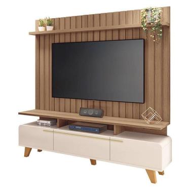 Imagem de Rack Bancada Essenza E Painel Link Off White Castanho – Hb Móveis