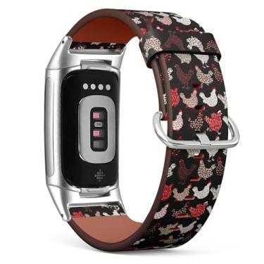 Imagem de Pulseira de couro de substituição para relógio Fitbit Charge 5 / Fitbit Charge 6 (design frango) para smartwatch para mulheres e homens