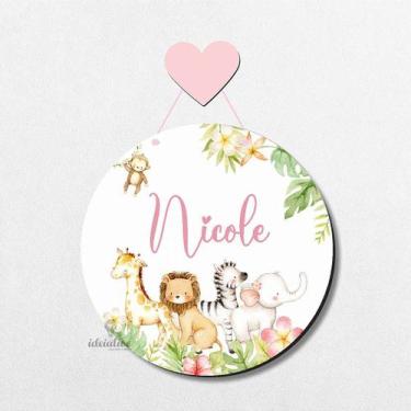Imagem de Enfeite Porta Maternidade MDF Menina Animaizinhos da Floresta - Nome P