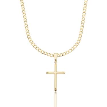 Imagem de Cordão Banhado A Ouro De Moeda Antiga 3mm Com 70cm - Pingente Cruz Lisa TOP