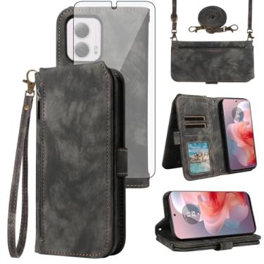 Imagem de Asuwish Capa para celular Motorola Moto G Power 5G 2024 carteira com protetor de tela de vidro temperado alça transversal alça flip zíper suporte para cartão de crédito suporte para celular G5