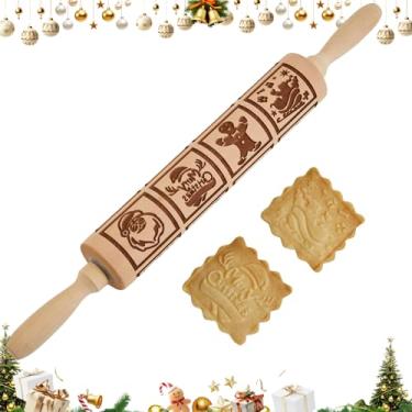 Imagem de Gobam Rolo de massa em relevo para biscoitos, rolo de massa de madeira gravado para assar, rolo de biscoito de padrão profundo para Natal, férias, decoração de cozinha DIY e presente - Natal clássico