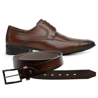 Imagem de Sapato Social Jota Pe Marrom Air Conforto + Cinto De Couro 79101-Masculino