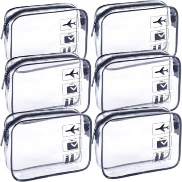 Imagem de TREALDATE Sacos de maquiagem transparentes aprovados pela TSA - 6 unidades, bolsas de viagem transparentes para produtos de higiene pessoal, bolsa de transporte compatível com companhias aéreas de