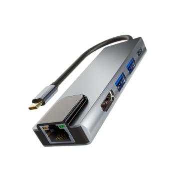 Imagem de Hub Adaptador USB 5 em 1 USB Tipo C Multiportas Entradas RJ45 HDMI USB 3.0 Compatível com Notebook, Macbook, Laptops e Smartphones HUB USB 3.0 5 em 1 - Premium