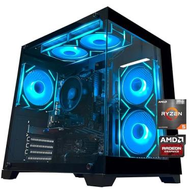 Imagem de YAWYORE Computador Desktop Gaming PC AMD Ryzen 5 5600GT, 16GB DDR4 3200MHz,1TB M.2 NVMe PCle4.0 Gen4,550W 80PLUS PSU, WiFi, console de escritório com design de jogos, sala de vista mar, torres