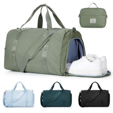 Imagem de Bolsa de ginástica para mulheres, bolsa de viagem com bolso molhado e compartimento de sapatos, bolsa de mão de fim de semana para mulheres, Verde oliva