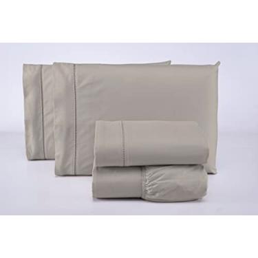 Imagem de Jogo Lençol Casal 4 Peças 100% Algodão 200 Fios Toque Macio (Bege)