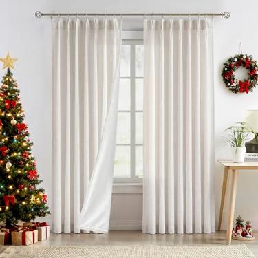 Imagem de Central Park Cortina de janela com pregas naturais semitransparentes com forro branco transparente com filtro de luz de linho mesclado texturizado drapeado 224 cm para sala de estar quarto com ganchos