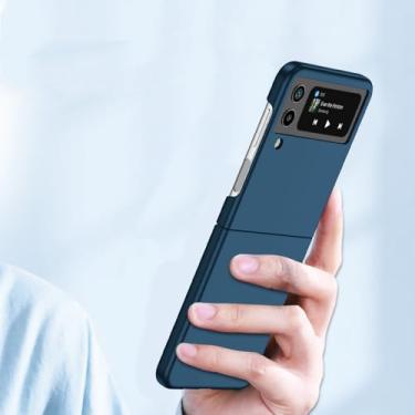Imagem de Capa fina dobrável para samsung galaxy z flip 4 5 5g flip5 flip4 flip3 flip 3 2 flip2 zflip4 capa fashion, azul marinho, para samsung z flip 4