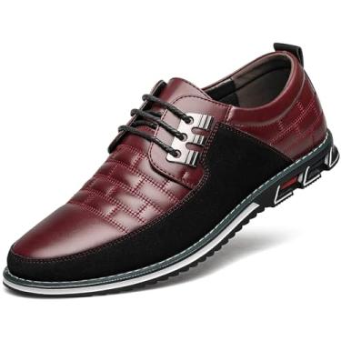 Imagem de Sapato social masculino de couro premium, confortável, casual, Oxford, moderno, mocassim macio, para escritório, trabalho, caminhada, dirigir, Vinho tinto, 12 Wide