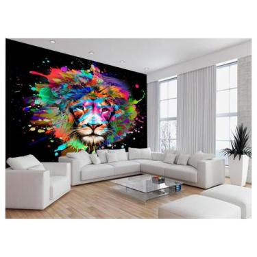 Imagem de Papel De Parede Animais Leão Rosto Arte Cores 3,5M Anm462 - Você Decor