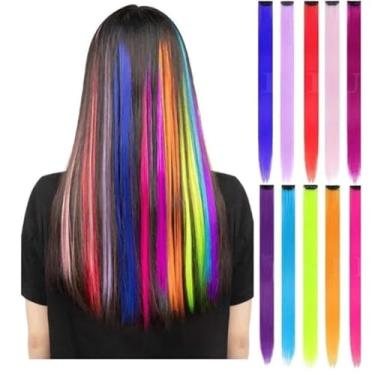 Imagem de Kit com Apliques Coloridos para Cabelo - Mechas Extensão 50cm com Clip Tic Tac(Borboleta (criança),12 mechas)