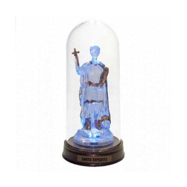 Imagem de Luminária Imagem Santo Expedito Com Redoma E Luzes Led Azul - Amor Lin