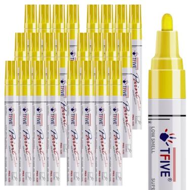 Imagem de TFIVE Canetas de tinta amarela marcadores permanentes – Conjunto de 24 peças de marcadores de tinta à base de óleo, secagem rápida, impermeável, resistente ao desbotamento, canetas marcadoras de ponta