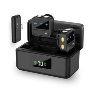 Imagem de Microfone Lapela Tipo C Sem Fio Com Display Digital Preto Kit Duplo Com Imã Compatível com Iphone 15/16/17 e Android IA Antí-ruído Tiktok Podcasts Gravações Reuniões Online